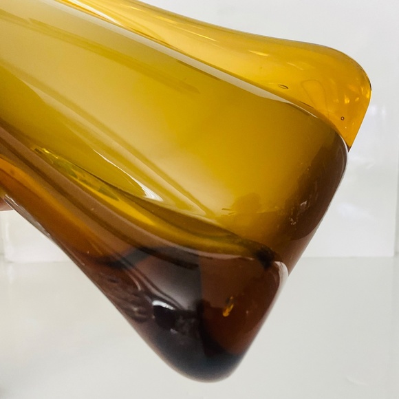 VINTAGE MCM BUTTERSCOTCH STRETCH VASE ITALIAN HANDBLOWN GLASS THICK SWUNG GLASS - Picture 9 of 11
